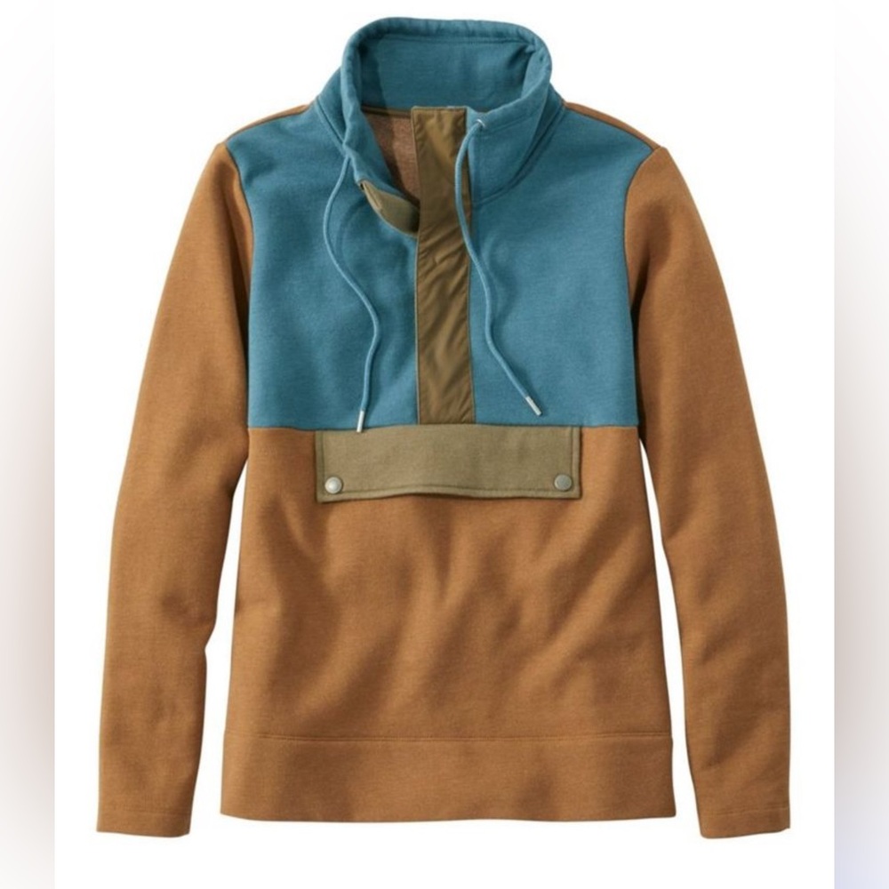 Ll Bean Signature Women’s Tan and Teal Zip-Up Sweater
